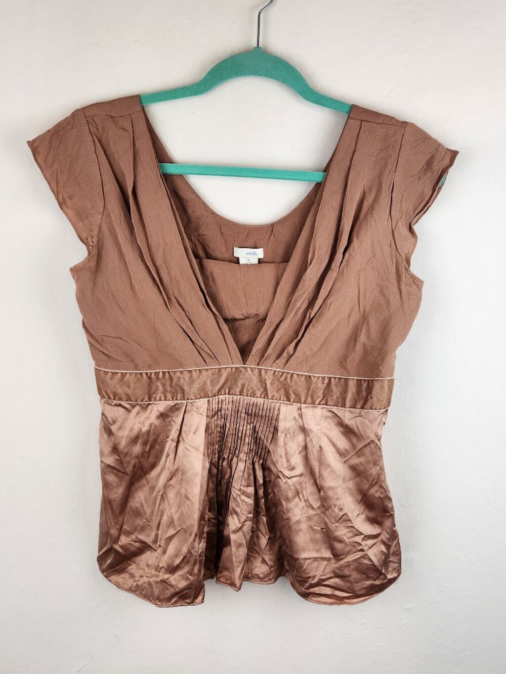 Anthropologie Odille Silk Cotton Y2K Babydoll Empire Waist Mixed Media Top sz 8